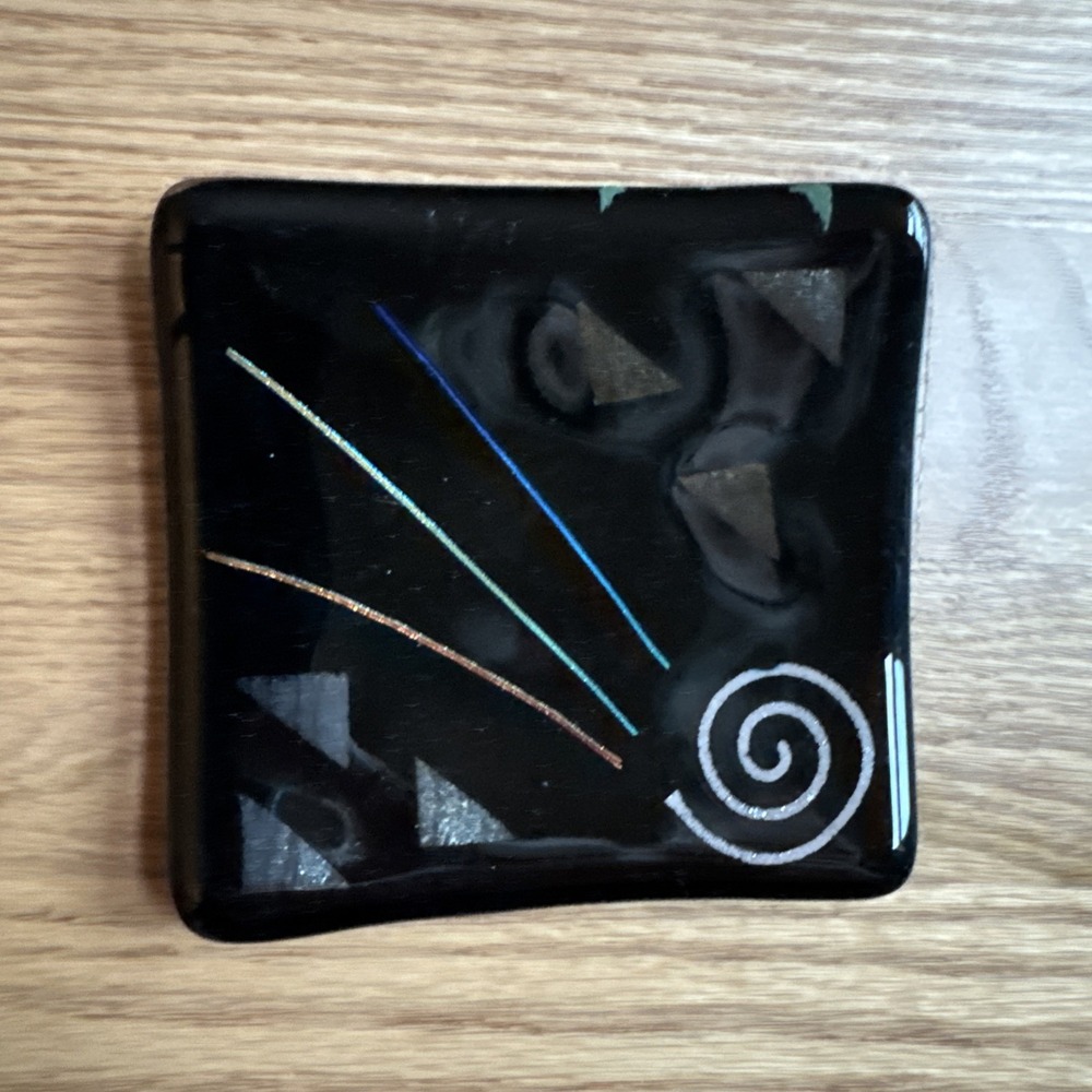 Fused Art Glass Plate Post-modern or Memphis-style Geometric‎ Design 4x4 Curved